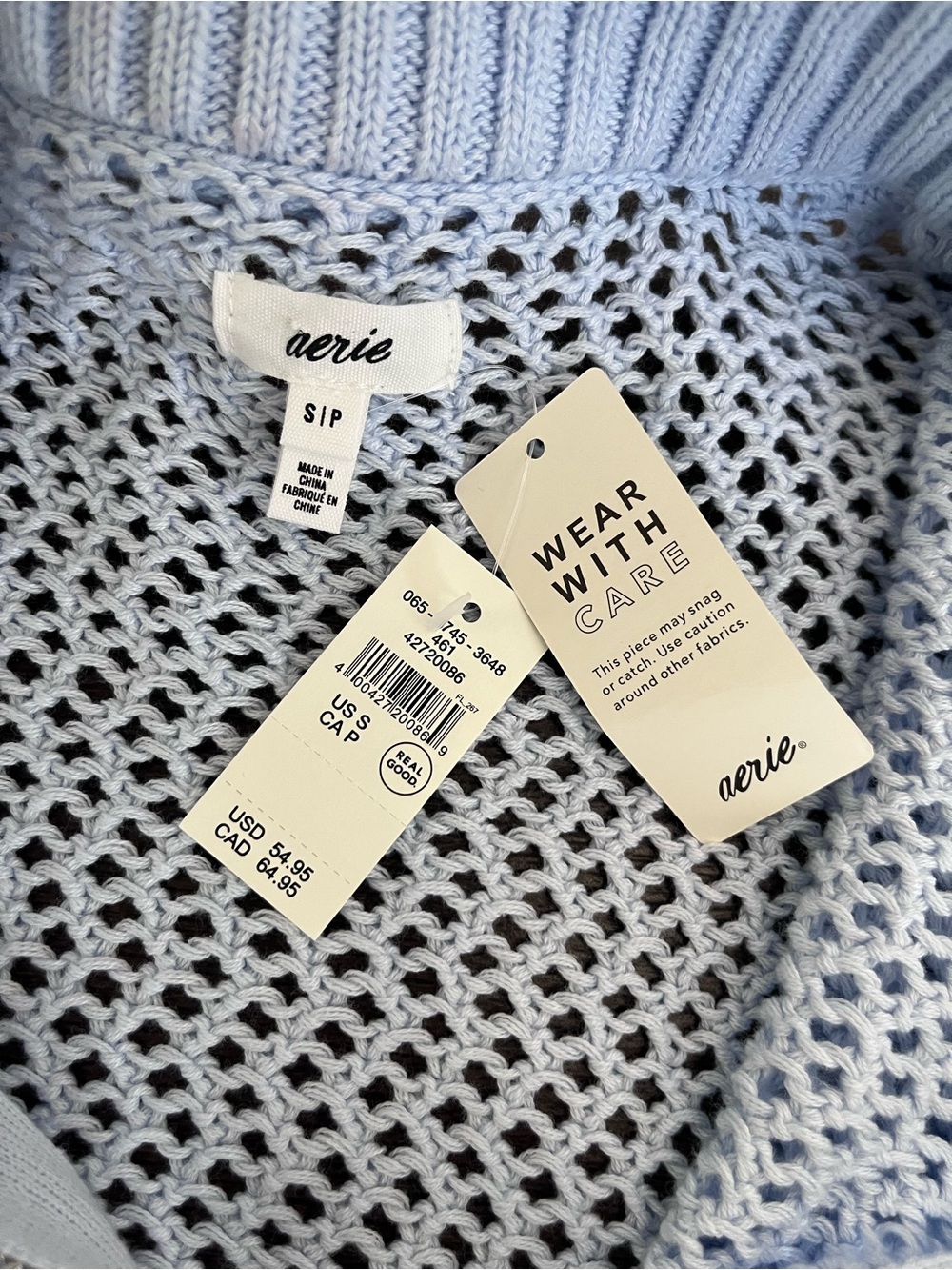 aerie Cropped Light Blue Half-Zip Knit Sweater small Nwt - Picture 3 of 8